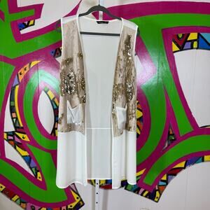 Ayhan, White and Rose Gold Sequin Cardigan. Size XL. In excellent condition!